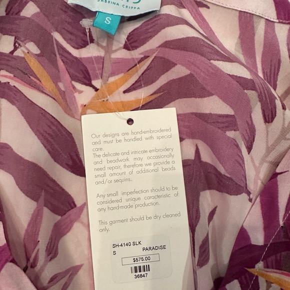 Taj by Sabrina Crippa Beautiful Beaded Lilac Palm Leaf Silk Kaftan -NWT - Picture 9 of 16